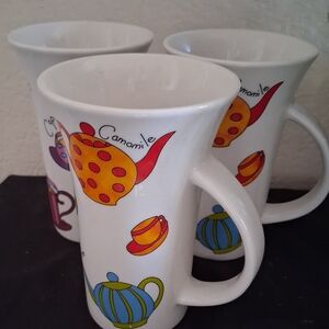 Emerald Teapot Design Mugs with Red and Blue Accents Cappuccino Coffee Mugs